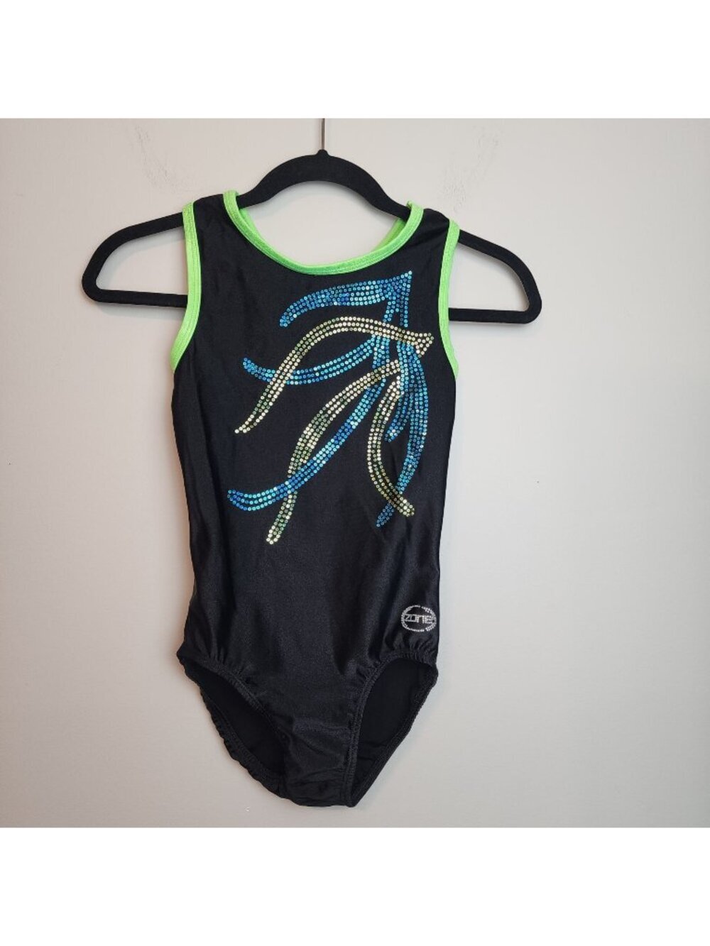 Zone leotard Gymnastics Dance Cheer Sequins Rhinestones Adult Small Black